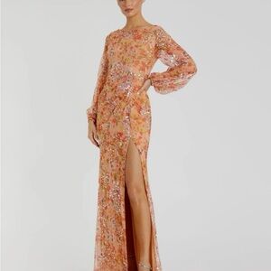 Mac Duggal Orange Floral Sequin Gown